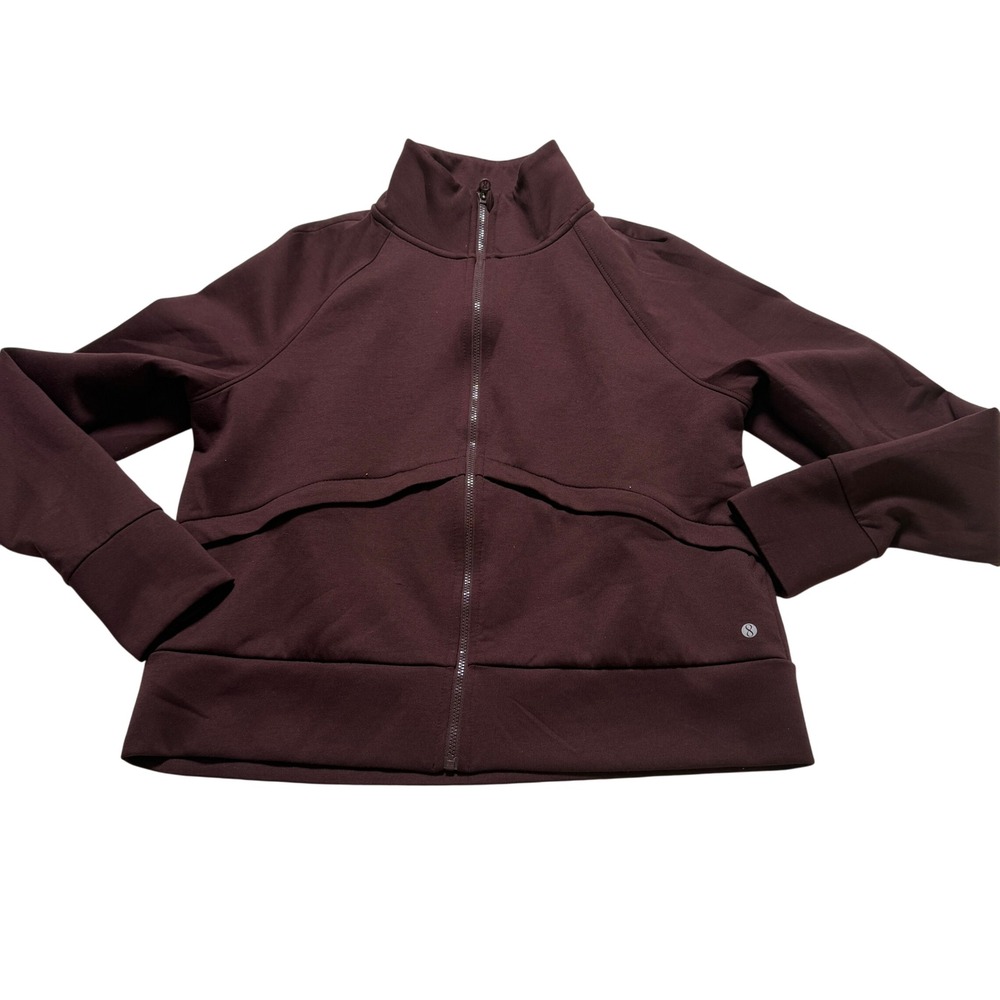 Layer 8 Full Zip Jacket Womens Small Brown Scuba Soft Qwick-Dry Mock Neck Active